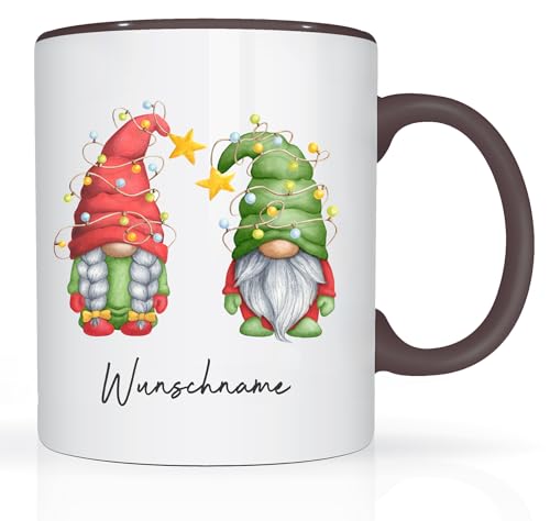 Print-Klex Tasse mit Namen und lustigem Zwergenpaar Motiv Bedruckt Namentasse Namensbecher Xmas Geschenktasse Weiß/Schwarz Kaffeebecher Teetasse Weihnachtstasse Keramik mit Druck 330ml Tasse mit Text von Print-Klex GmbH & Co.KG