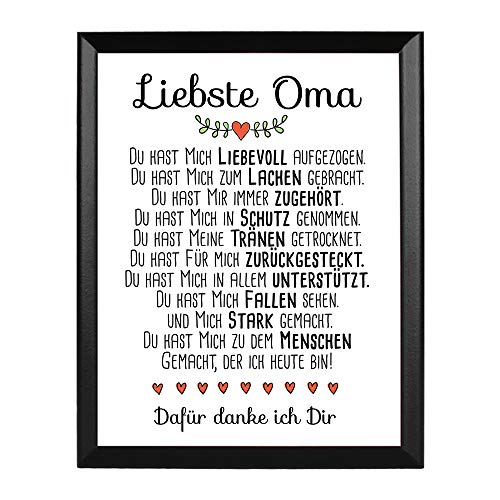 PR Print Royal Bild für Oma mit Spruch - Liebste Oma - auf edler Tafel mit Aufhänger für die Wand - Geschenk-Idee/Familie/Danke Oma von PR Print Royal