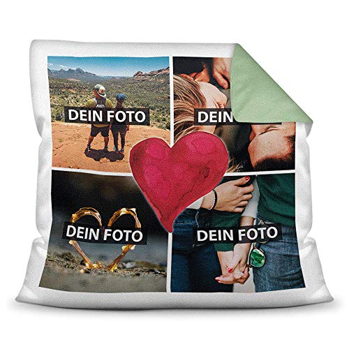 PR Print Royal Foto-Kissen inkl. Füllung zum Selbstgestalten - mit eigener Collage Bedruckt - Liebe/Familie/Foto-Geschenk/Deko-Kissen/ 40x40 - Rückseite Grün von PR Print Royal