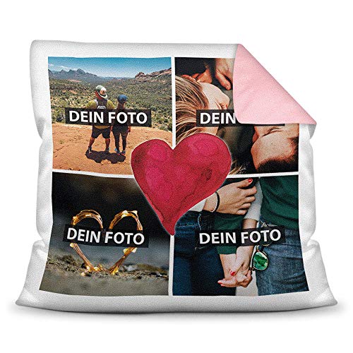 PR Print Royal Foto-Kissen inkl. Füllung zum Selbstgestalten - mit eigener Collage Bedruckt - Liebe/Familie/Foto-Geschenk/Deko-Kissen/ 40x40 - Rückseite Rosa von PR Print Royal