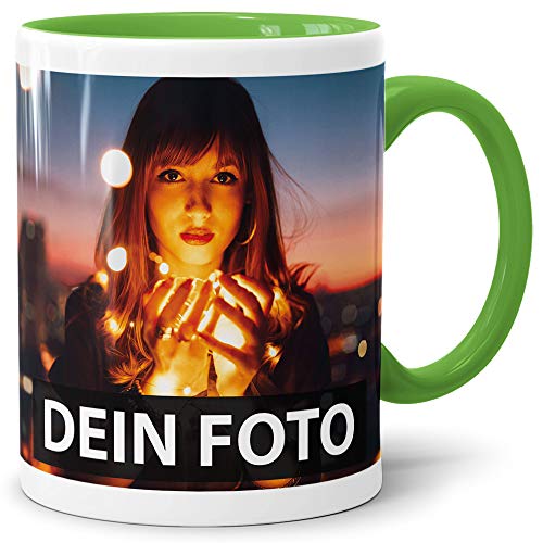 Foto-Tasse zum selbst gestalten mit Foto und Text/mit individuellen Druck in Profiqualität/Personalisierte Geschenk-Idee mit Bild/Hellgrün von PR Print Royal