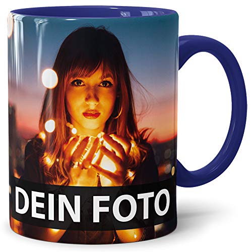 Foto-Tasse zum selbst gestalten mit Foto und Text/mit individuellen Druck in Profiqualität/Personalisierte Geschenk-Idee mit Bild/XXL-Druck/Dunkelblau von PR Print Royal