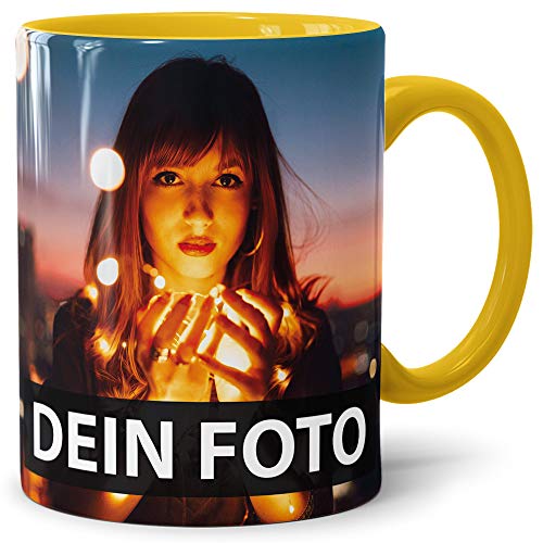 Foto-Tasse zum selbst gestalten mit Foto und Text/mit individuellen Druck in Profiqualität/Personalisierte Geschenk-Idee mit Bild/XXL-Druck/Gelb von PR Print Royal