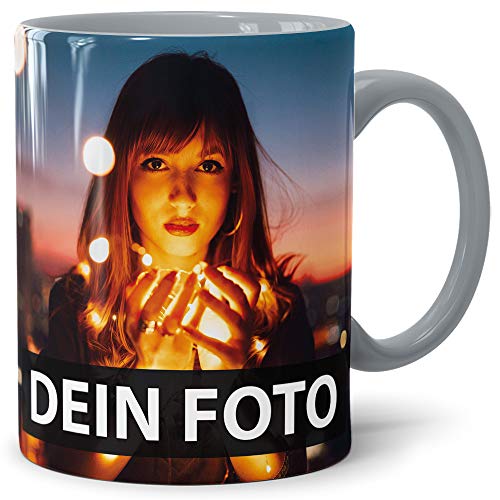 Foto-Tasse zum selbst gestalten mit Foto und Text/mit individuellen Druck in Profiqualität/Personalisierte Geschenk-Idee mit Bild/XXL-Druck/Grau von PR Print Royal