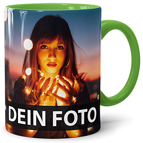 Foto-Tasse zum selbst gestalten mit Foto und Text/mit individuellen Druck in Profiqualität/Personalisierte Geschenk-Idee mit Bild/XXL-Druck/Hellgrün von PR Print Royal