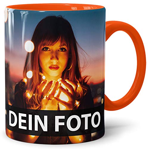 Foto-Tasse zum selbst gestalten mit Foto und Text/mit individuellen Druck in Profiqualität/Personalisierte Geschenk-Idee mit Bild/XXL-Druck/Orange von PR Print Royal