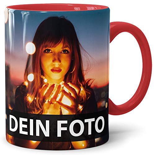 Foto-Tasse zum selbst gestalten mit Foto und Text/mit individuellen Druck in Profiqualität/Personalisierte Geschenk-Idee mit Bild/XXL-Druck/Rot von PR Print Royal