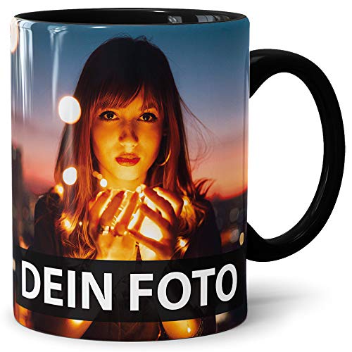 Foto-Tasse zum selbst gestalten mit Foto und Text/mit individuellen Druck in Profiqualität/Personalisierte Geschenk-Idee mit Bild/XXL-Druck/Schwarz von PR Print Royal