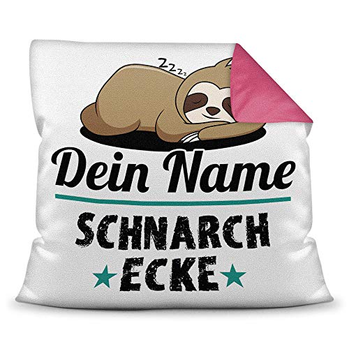 PR Print Royal Kissen inkl. Füllung Faultier PERSONALISIERT mit Wunschname für - Ihr Name Schnarchecke - Kuschelkissen/Lustige Geschenkidee/Freunde/Familie/Geburtstag - Farbkissen Rückseite Pink PR Print Royal Kissen inkl. Füllung Faultier PERSONALISIERT mit Wunschname für - Ihr Name Schnarchecke - Kuschelkissen/Lustige Geschenkidee/Freunde/Familie/Geburtstag - Farbkissen Rückseite Pink von PR Print Royal
