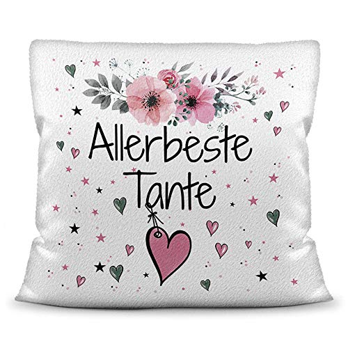 Kissen inkl. Kissenfüllung mit Spruch - Allerbeste Tante - Beste Geschenkidee für Familie und Freunde - Kissen Polyester - Weiß flauschig von PR Print Royal