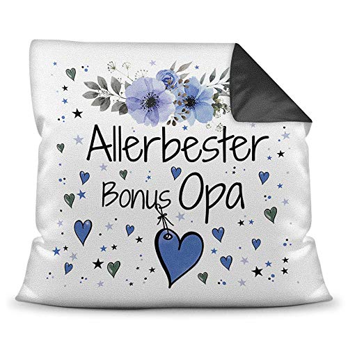 Kissen inkl. Kissenfüllung mit Spruch - Allerbester Bonus Opa - Beste Geschenkidee für Familie und Freunde - Farbkissen Rückseite Schwarz von PR Print Royal