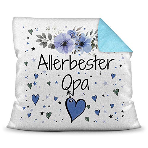 Kissen inkl. Kissenfüllung mit Spruch - Allerbester Opa - Beste Geschenkidee für Familie und Freunde - Farbkissen Rückseite Hellblau von PR Print Royal