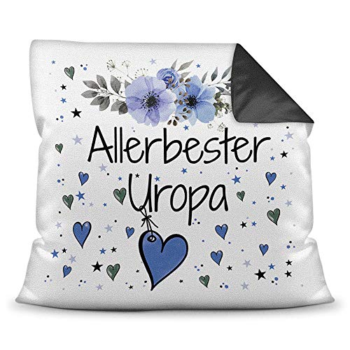 Kissen inkl. Kissenfüllung mit Spruch - Allerbester Uropa - Beste Geschenkidee für Familie und Freunde - Farbkissen Rückseite Schwarz von PR Print Royal