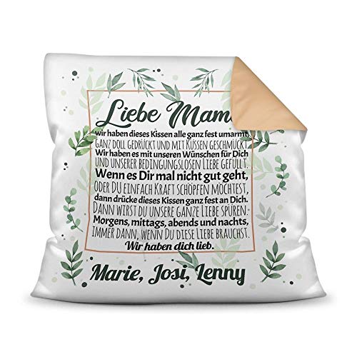 PR Print Royal Kissen inkl. Kissenfüllung mit schönem Spruch für Mama - Wir haben Dich lieb - zum Beschriften mit Wunschnamen - Farbkissen Rückseite Beige, 40 x 40 cm von PR Print Royal