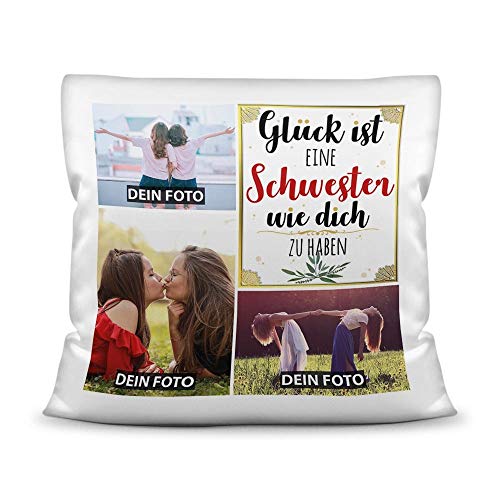 PR Print Royal Kissen mit Füllung - Fotocollage selbst gestalten mit Spruch für Schwester - GLÜCK - mit DREI eigenen Fotos - Geschenkidee Fotokissen - Kissen Polyester - Weiß PR Print Royal Kissen mit Füllung - Fotocollage selbst gestalten mit Spruch für Schwester - GLÜCK - mit DREI eigenen Fotos - Geschenkidee Fotokissen - Kissen Polyester - Weiß von PR Print Royal