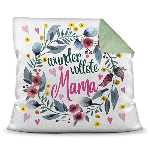 Kissen mit Spruch für Mama - Wundervollste Mama - inkl. Kissenfüllung - Deko-Kissen/Geschenk-Idee Geburtstag Muttertag/Bestes Farbkissen Rückseite Seegrün von PR Print Royal