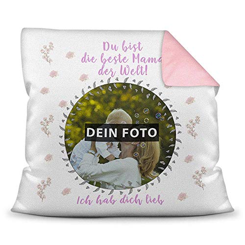 PR Print Royal Kissen mit eigenem Bild und Name für die Mama - Rosa/Foto-Collage als Geschenkidee/Zier-Kissen/Deko-Kissen/Rückseite Rosa inkl. Füllung von PR Print Royal