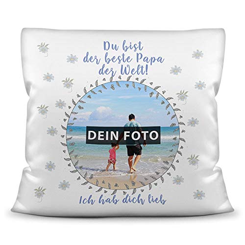 PR Print Royal Kissen mit eigenem Bild und Namen für den Papa - Blau/Foto-Collage als Geschenkidee/Zier-Kissen/Deko-Kissen/Weiß inkl. Füllung von PR Print Royal