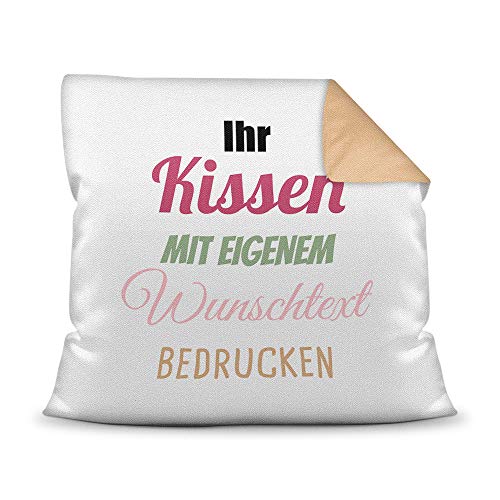 Print Royal Kissen selbst gestalten mit WUNSCHTEXT - individuell Bedruckt mit eigenem Text oder Namen - Personalisierte Geschenkidee/Kopfkissen mit Spruch beschriften - Farbkissen Rückseite Beige von PR Print Royal