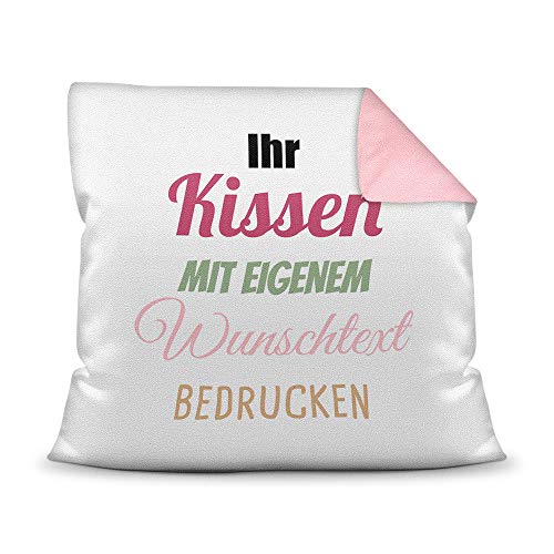 Print Royal Kissen selbst gestalten mit WUNSCHTEXT - individuell Bedruckt mit eigenem Text oder Namen - Personalisierte Geschenkidee/Kopfkissen mit Spruch beschriften - Farbkissen Rückseite Rosa von PR Print Royal