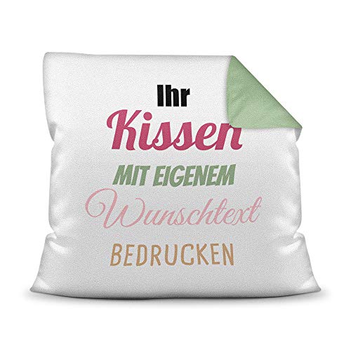 Print Royal Kissen selbst gestalten mit WUNSCHTEXT - individuell Bedruckt mit eigenem Text oder Namen - Personalisierte Geschenkidee/Kopfkissen mit Spruch beschriften - Farbkissen Rückseite Seegrün von PR Print Royal