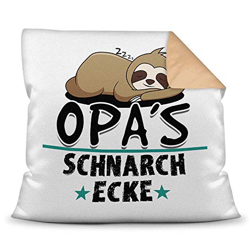 Kuschel-Kissen inkl. Füllung mit Spruch für Opa - Opas Schnarch-Ecke - Geschenk-Idee Geburtstag Vatertag/Bestes Vatertagsgeschenk - Farbkissen Rückseite Beige von PR Print Royal