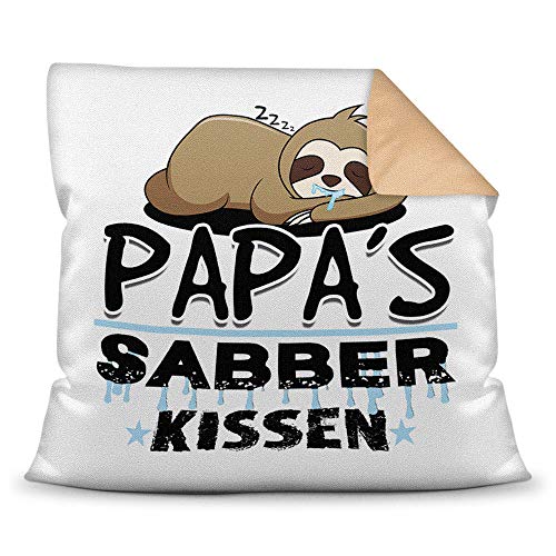 Kuschel-Kissen inkl. Füllung mit Spruch für Papa - Papas Sabber-Kissen - Bestes Vatertagsgeschenk/Geschenk-Idee für Väter/Vatertag Geburtstag - Farbkissen Rückseite Beige von PR Print Royal