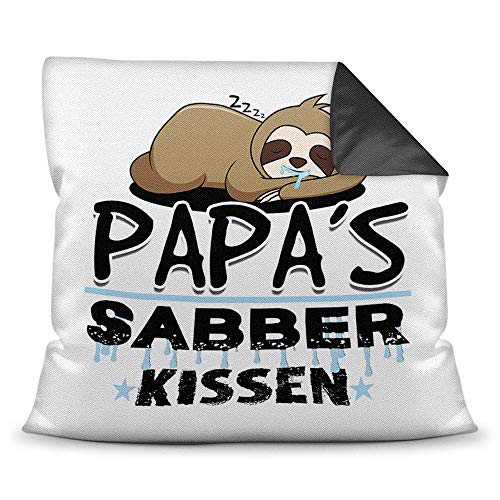 Kuschel-Kissen inkl. Füllung mit Spruch für Papa - Papas Sabber-Kissen - Bestes Vatertagsgeschenk/Geschenk-Idee für Väter/Vatertag Geburtstag - Farbkissen Rückseite Schwarz von PR Print Royal