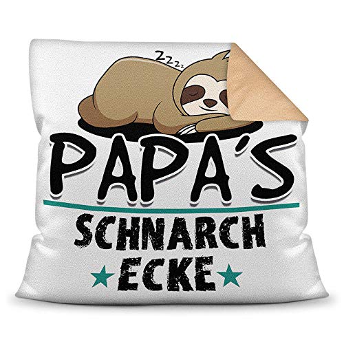 Kuschel-Kissen inkl. Füllung mit Spruch für Papa - Papas Schnarch-Ecke - Bestes Vatertagsgeschenk/Geschenk-Idee Vatertag Geburtstag/Für Väter - Farbkissen Rückseite Beige von PR Print Royal