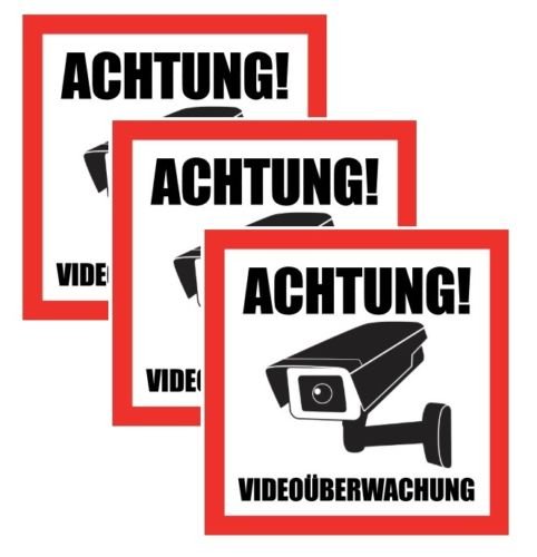Print&Bind Center 3x ACHTUNG! Videoüberwachung Aufkleber 10,5x10,5cm Hinweisschild Warnaufkleber Kamera von Print&Bind Center