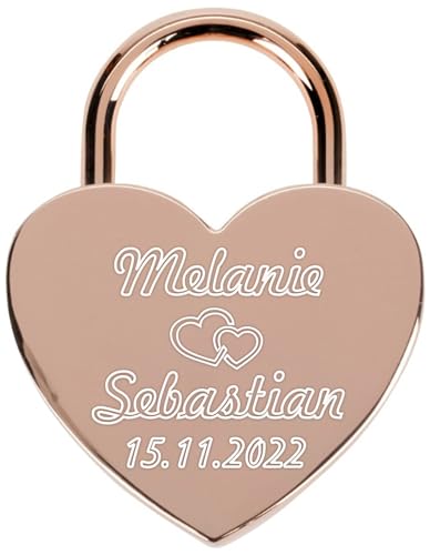 Liebesschloss mit Gravur und Schlüssel - Herzschloss Vorhängeschloss personalisiert mit Wunschtext - Pärchen Geschenke für Frauen - Jahrestag Geschenk für Sie - Partner Geschenke für Ihn (Rosé Gold) von Print&Bind Center