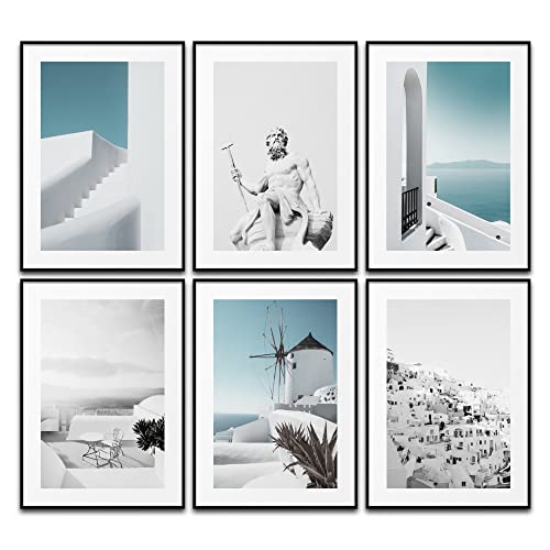 Print4Look Aesthetic Santorini Wandbilder Wohnzimmer Poster Set Griechenland Weiß Gold Wanddeko Bilder Schlafzimmer Deko (6x DIN A4 (21 x 29,7cm)) von Print4Look