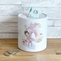 Personalisierte Keramik Weiße Spardose Münze Bank - Ballerina Tänzerin Mit Rosa Regenbogen von Print4you