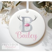 Rentier-Geweih Und Rosa Nase Mit Name Weihnachtsbaum Dekoration Baumscheibe von Print4you