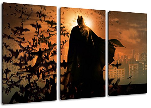 Batman 3-Teilig auf Leinwand, XXL riesige Bilder fertig gerahmt mit Keilrahmen, Kunstdruck auf Wandbild mit Rahmen von PrintArtGalery