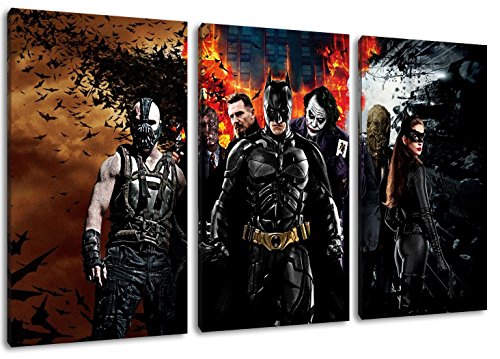 Batman 3-Teilig auf Leinwand, XXL riesige Bilder fertig gerahmt mit Keilrahmen, Kunstdruck auf Wandbild mit Rahmen von PrintArtGalery