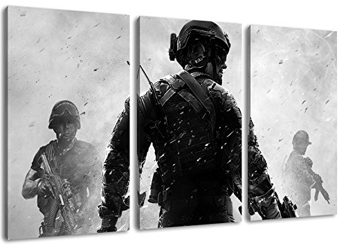 Call of Duty 3-Teilig auf Leinwand, XXL riesige Bilder fertig gerahmt mit Keilrahmen, Kunstdruck auf Wandbild mit Rahmen von PrintArtGalery