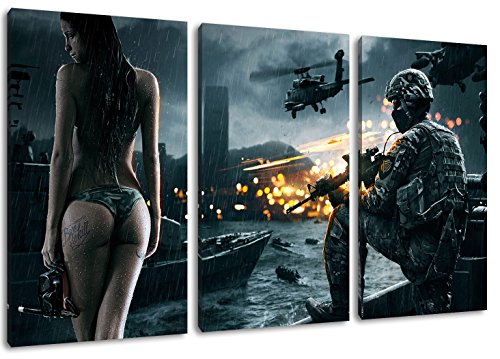 Dark Battlefield 3-Teilig auf Leinwand, Gesamtformat: 120x80 cm fertig gerahmte Kunstdruckbilder als Wandbild - Billiger als Ölbild oder Gemälde - KEIN Poster oder Plakat, Heimbüro von PrintArtGalery