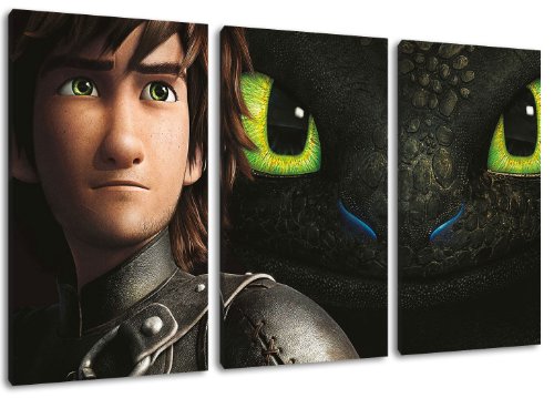 Dark how to train your dragon 3-Teilig auf Leinwand, Gesamtformat: 120x80 cm fertig gerahmte Kunstdruckbilder als Wandbild - Billiger als Ölbild oder Gemälde - KEIN Poster oder Plakat von PrintArtGalery