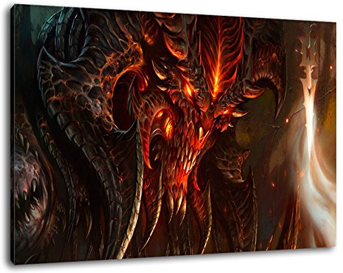 Diablo Format 80x60 cm Bild auf Leinwand, XXL riesige Bilder fertig gerahmt mit Keilrahmen, Kunstdruck auf Wandbild mit Rahmen von PrintArtGalery