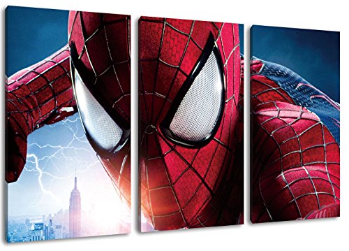 Spiderman 3-Teilig auf Leinwand, XXL riesige Bilder fertig gerahmt mit Keilrahmen, Kunstdruck auf Wandbild mit Rahmen von PrintArtGalery