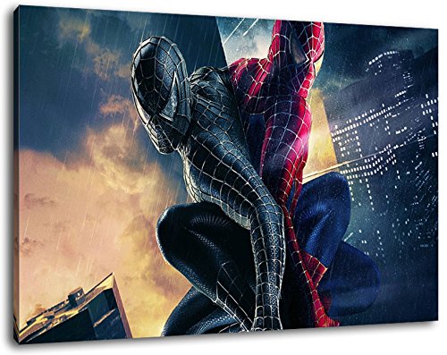 Spiderman Format 100x70 cm Bild auf Leinwand, XXL riesige Bilder fertig gerahmt mit Keilrahmen, Kunstdruck auf Wandbild mit Rahmen von PrintArtGalery