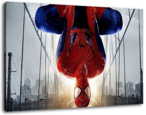 Spiderman Format 120x80 cm Bild auf Leinwand, XXL riesige Bilder fertig gerahmt mit Keilrahmen, Kunstdruck auf Wandbild mit Rahmen von PrintArtGalery