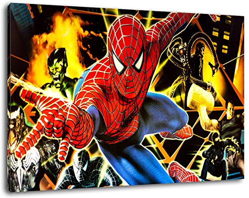 Spiderman Format 120x80 cm Bild auf Leinwand, XXL riesige Bilder fertig gerahmt mit Keilrahmen, Kunstdruck auf Wandbild mit Rahmen von PrintArtGalery