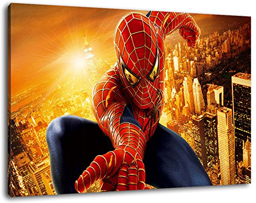 Spiderman Format 60x40 cm Bild auf Leinwand, XXL riesige Bilder fertig gerahmt mit Keilrahmen, Kunstdruck auf Wandbild mit Rahmen von PrintArtGalery