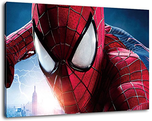 Spiderman Format 80x60 cm Bild auf Leinwand, XXL riesige Bilder fertig gerahmt mit Keilrahmen, Kunstdruck auf Wandbild mit Rahmen von PrintArtGalery