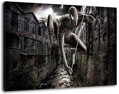 Spiderman Format 80x60 cm Bild auf Leinwand, XXL riesige Bilder fertig gerahmt mit Keilrahmen, Kunstdruck auf Wandbild mit Rahmen von PrintArtGalery