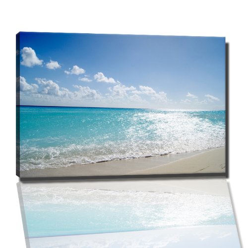 Strand mit Meer Bild auf Leinwand -- 120 x 80 cm fertig gerahmte Kunstdruckbilder als Wandbild - Billiger als Ölbild oder Gemälde - KEIN Poster oder Plakat von PrintArtGalery