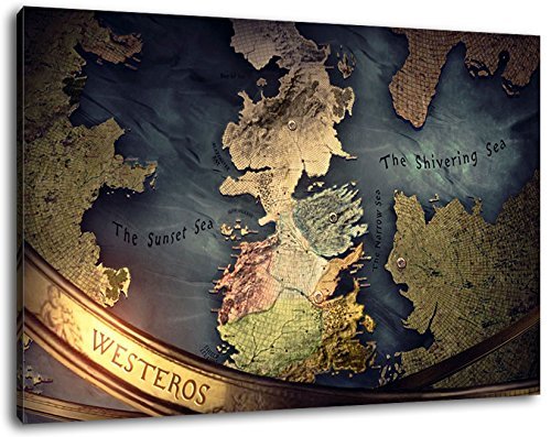 Westeros Karte Format 80x60 cm Bild auf Leinwand, XXL riesige Bilder fertig gerahmt mit Keilrahmen, Kunstdruck auf Wandbild mit Rahmen von PrintArtGalery