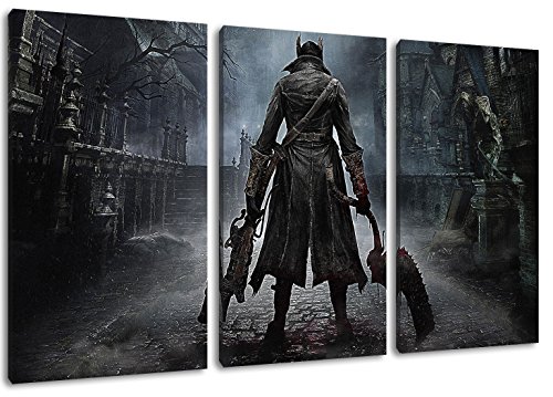 bloodborne ps4 game 3-Teilig(120x80cm) auf Leinwand, XXL riesige Bilder fertig gerahmt mit Keilrahmen, Kunstdruck auf Wandbild mit Rahmen von PrintArtGalery